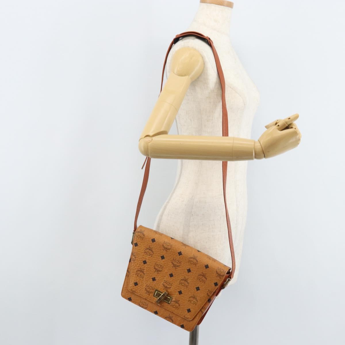 MCM Vicetos Logogram Shoulder Bag PVC Leather Brown Gold Auth gh1946