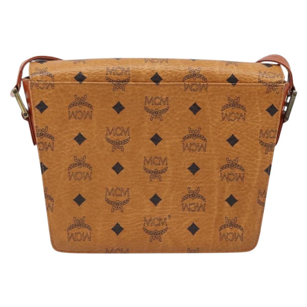 MCM Vicetos Logogram Shoulder Bag PVC Leather Brown Gold Auth gh1946