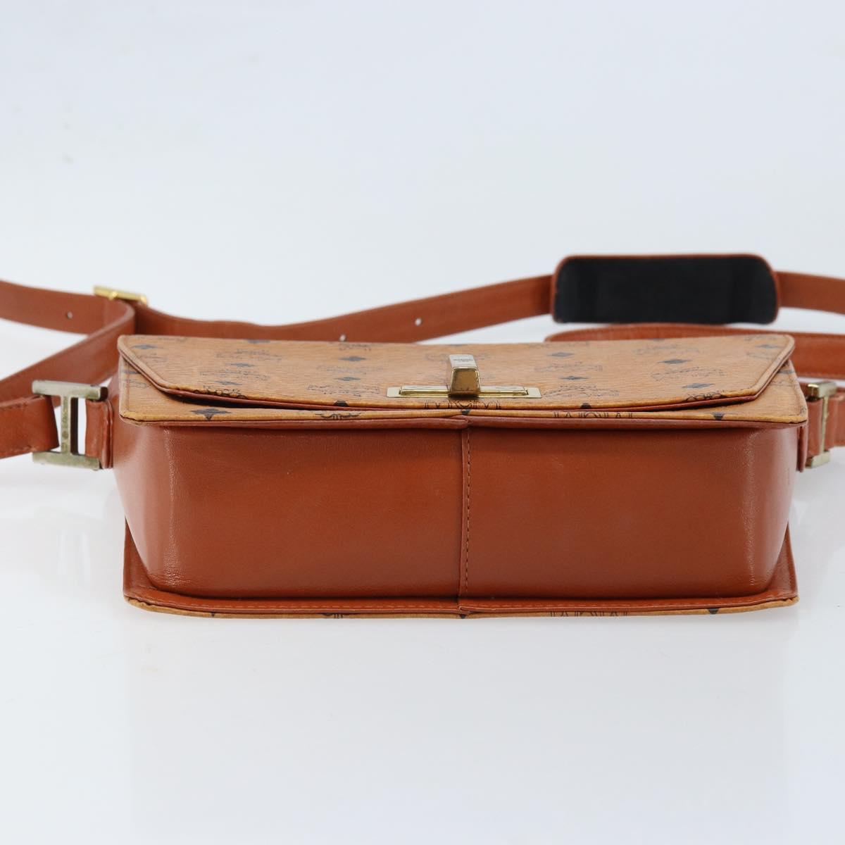 MCM Vicetos Logogram Shoulder Bag PVC Leather Brown Gold Auth gh1946