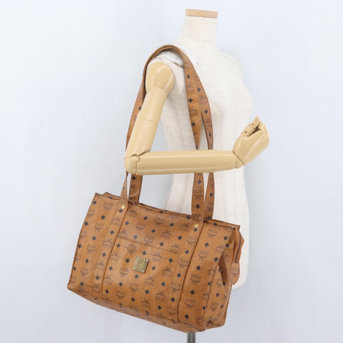 MCM Vicetos Logogram Tote Bag PVC Leather Brown Gold Auth gh1947