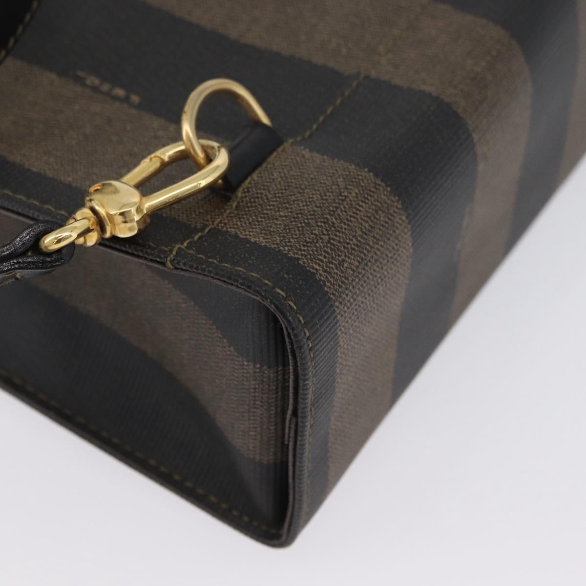 FENDI Pecan Canvas Hand Bag PVC 2way Black Brown Auth gh1950A