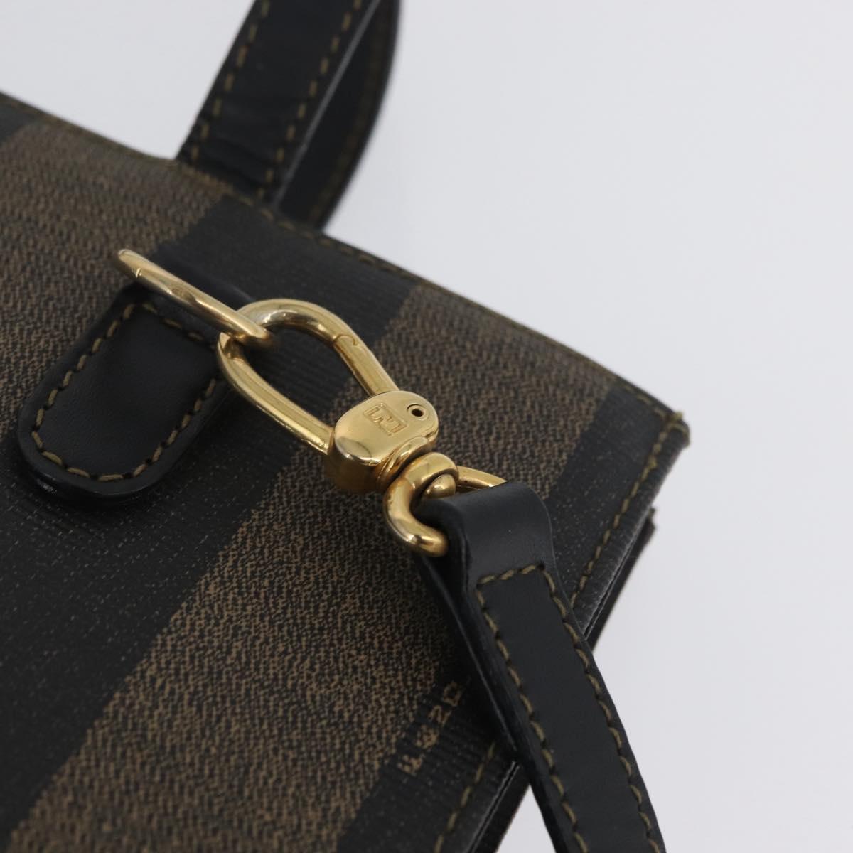 FENDI Pecan Canvas Hand Bag PVC 2way Black Brown Auth gh1950A