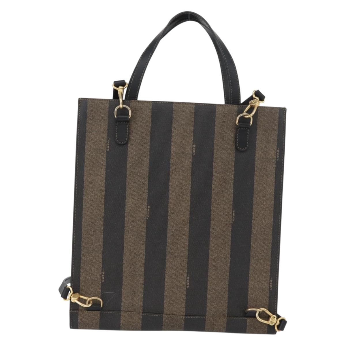 FENDI Pecan Canvas Hand Bag PVC 2way Black Brown Auth gh1950A