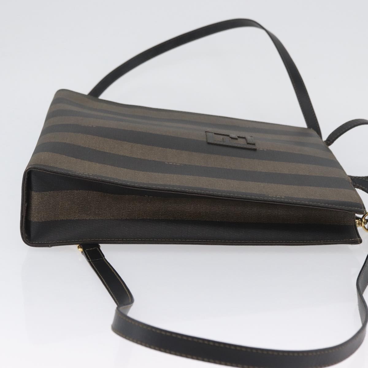 FENDI Pecan Canvas Hand Bag PVC 2way Black Brown Auth gh1950A