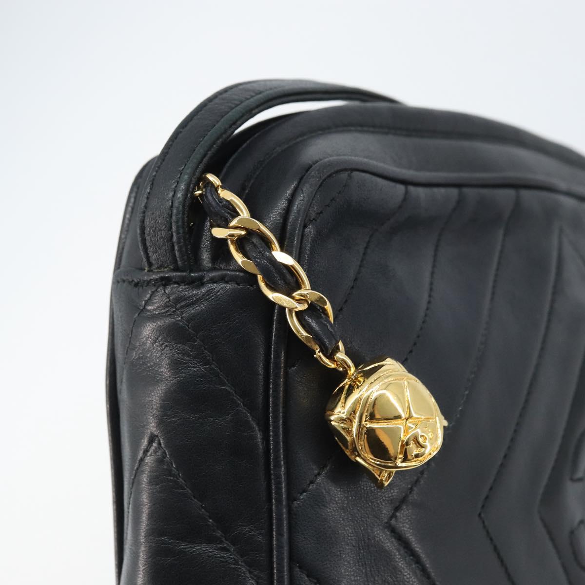 CHANEL Matelasse Shoulder Bag Lamb Skin Black Gold CC Auth gh1958