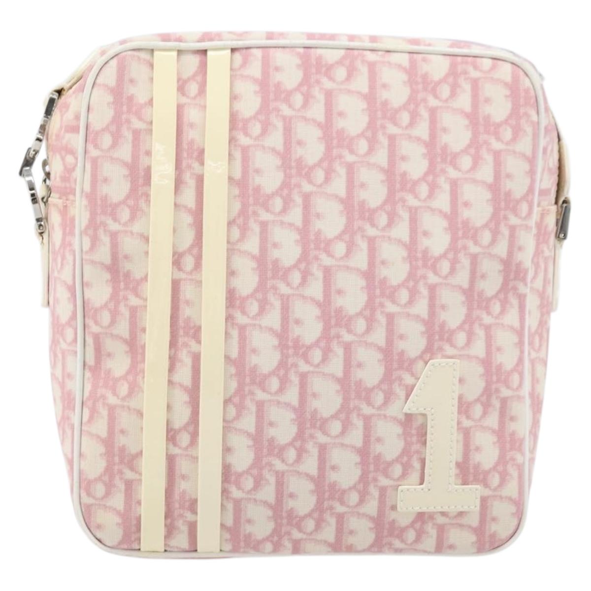 Christian Dior Trotter Canvas Shoulder Bag PVC Pink Silver Auth gh1960