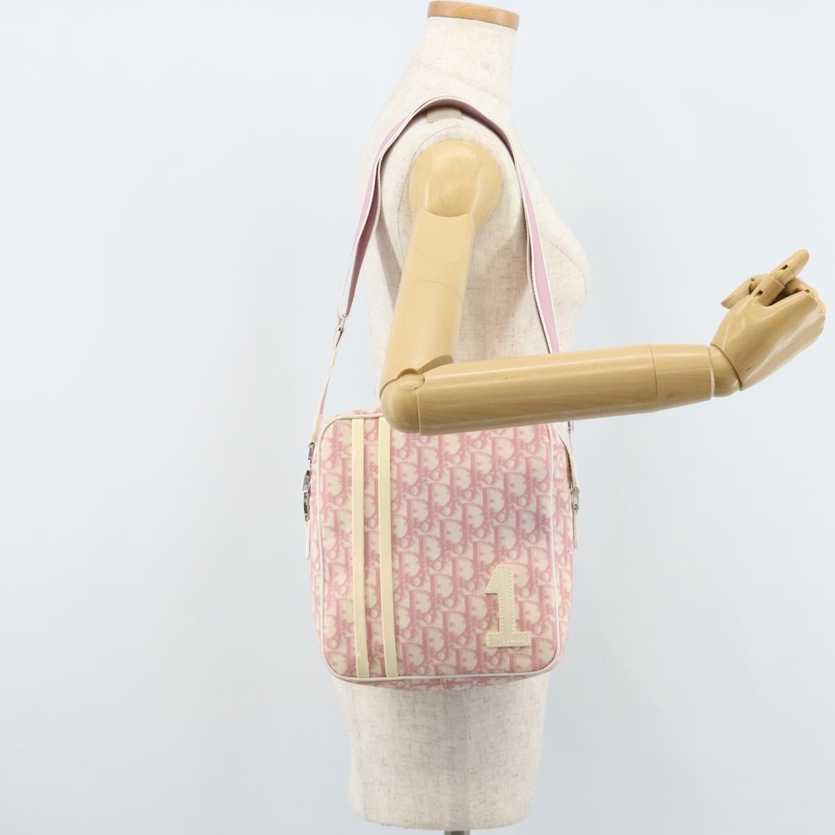 Christian Dior Trotter Canvas Shoulder Bag PVC Pink Silver Auth gh1960