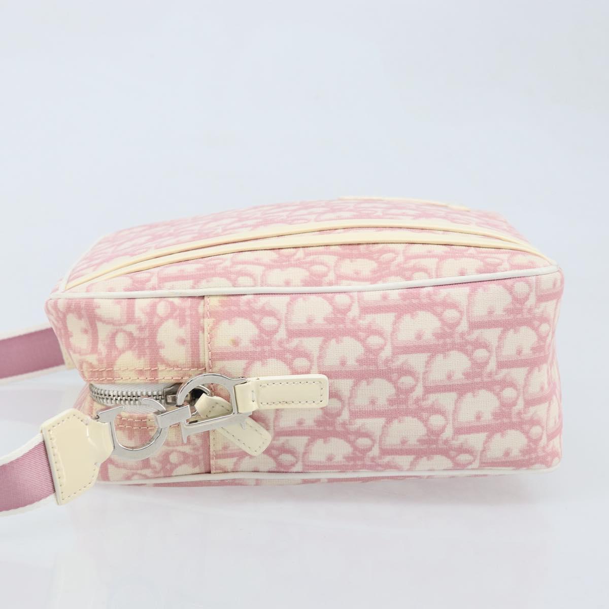 Christian Dior Trotter Canvas Shoulder Bag PVC Pink Silver Auth gh1960