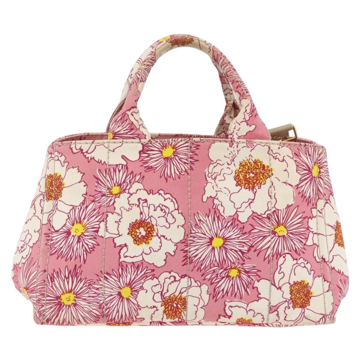 PRADA Canapa M Hand Bag Canvas 2way Pink Gold Auth gh1965