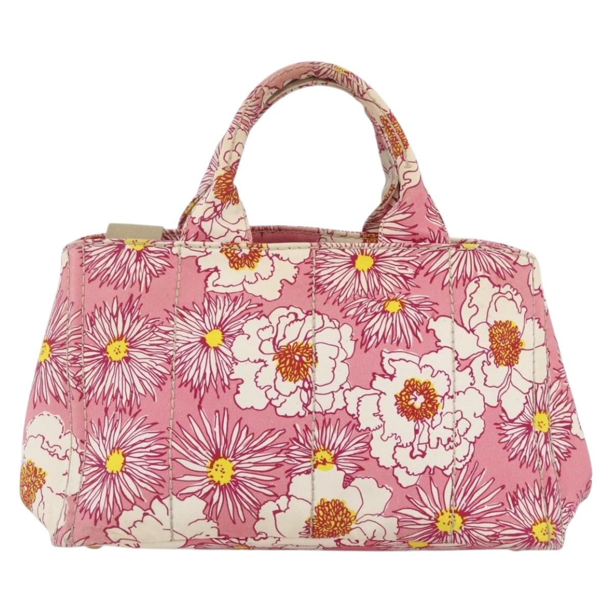 PRADA Canapa M Hand Bag Canvas 2way Pink Gold Auth gh1965