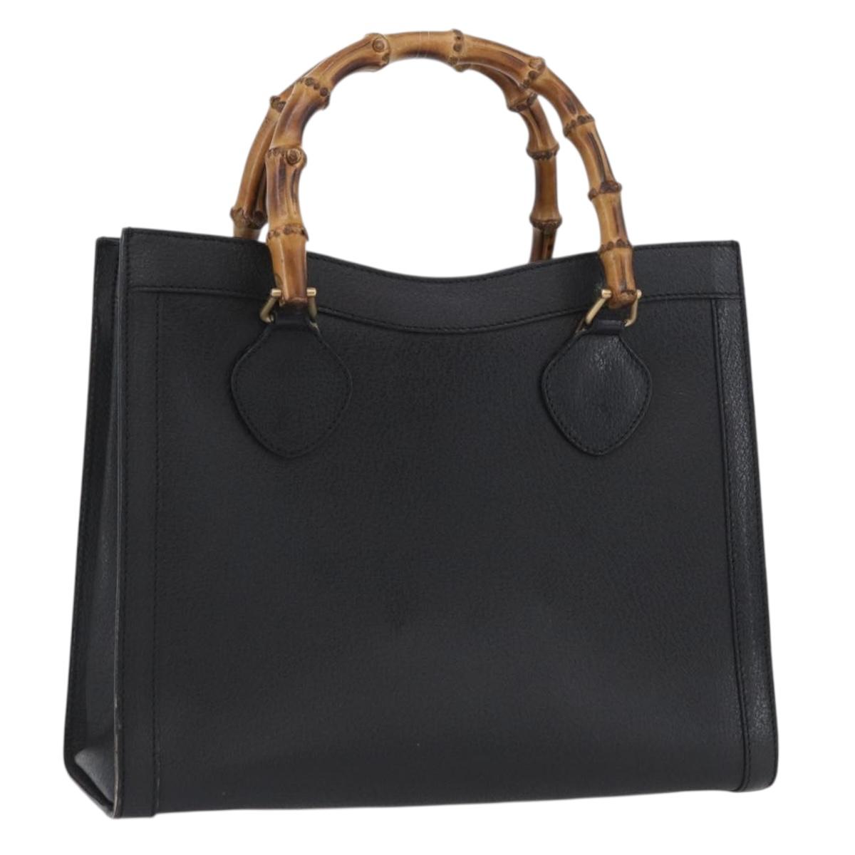 GUCCI Bamboo Tote Bag Leather Black Gold 002 1186 0260 Auth gh1967