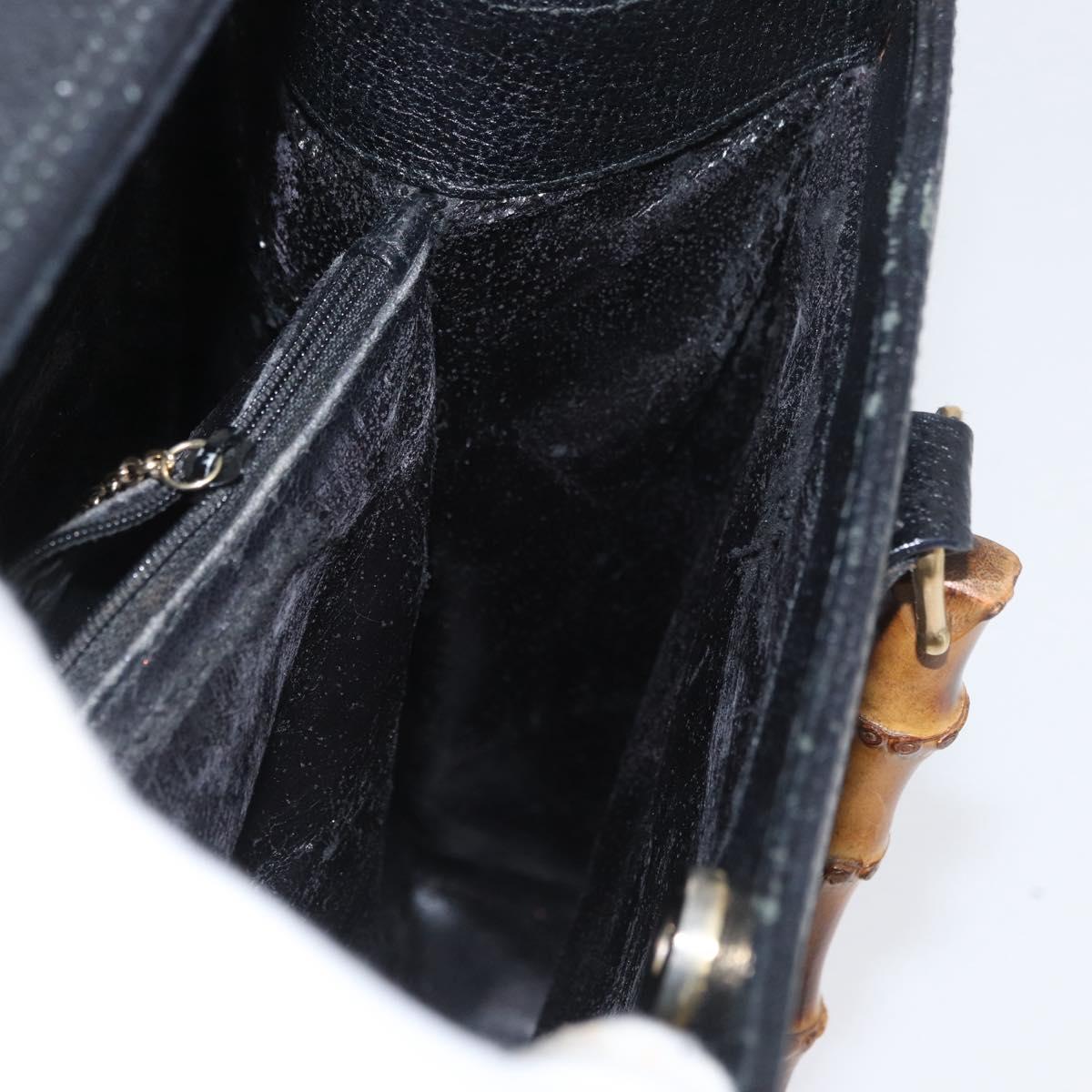 GUCCI Bamboo Tote Bag Leather Black Gold 002 1186 0260 Auth gh1967
