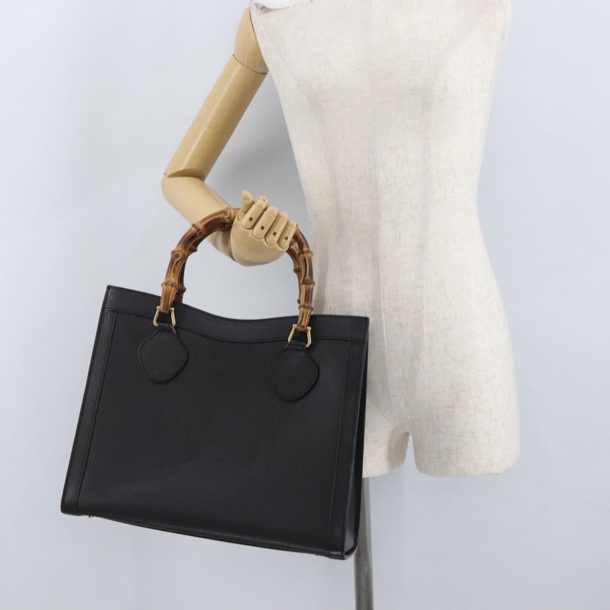 GUCCI Bamboo Tote Bag Leather Black Gold 002 1186 0260 Auth gh1967