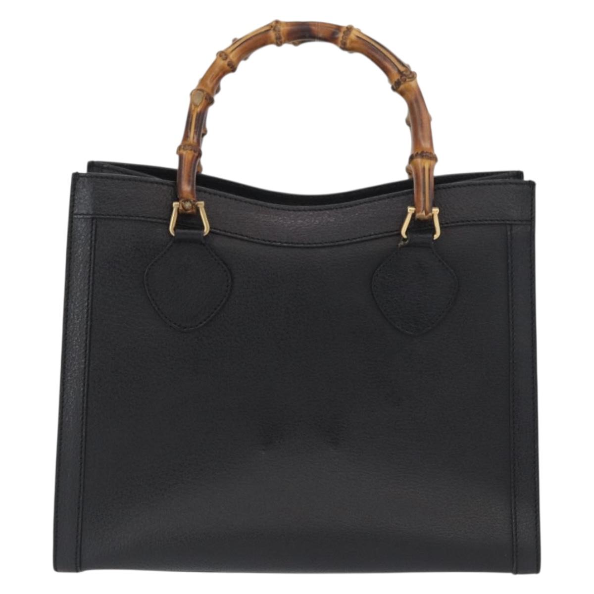 GUCCI Bamboo Tote Bag Leather Black Gold 002 1186 0260 Auth gh1967