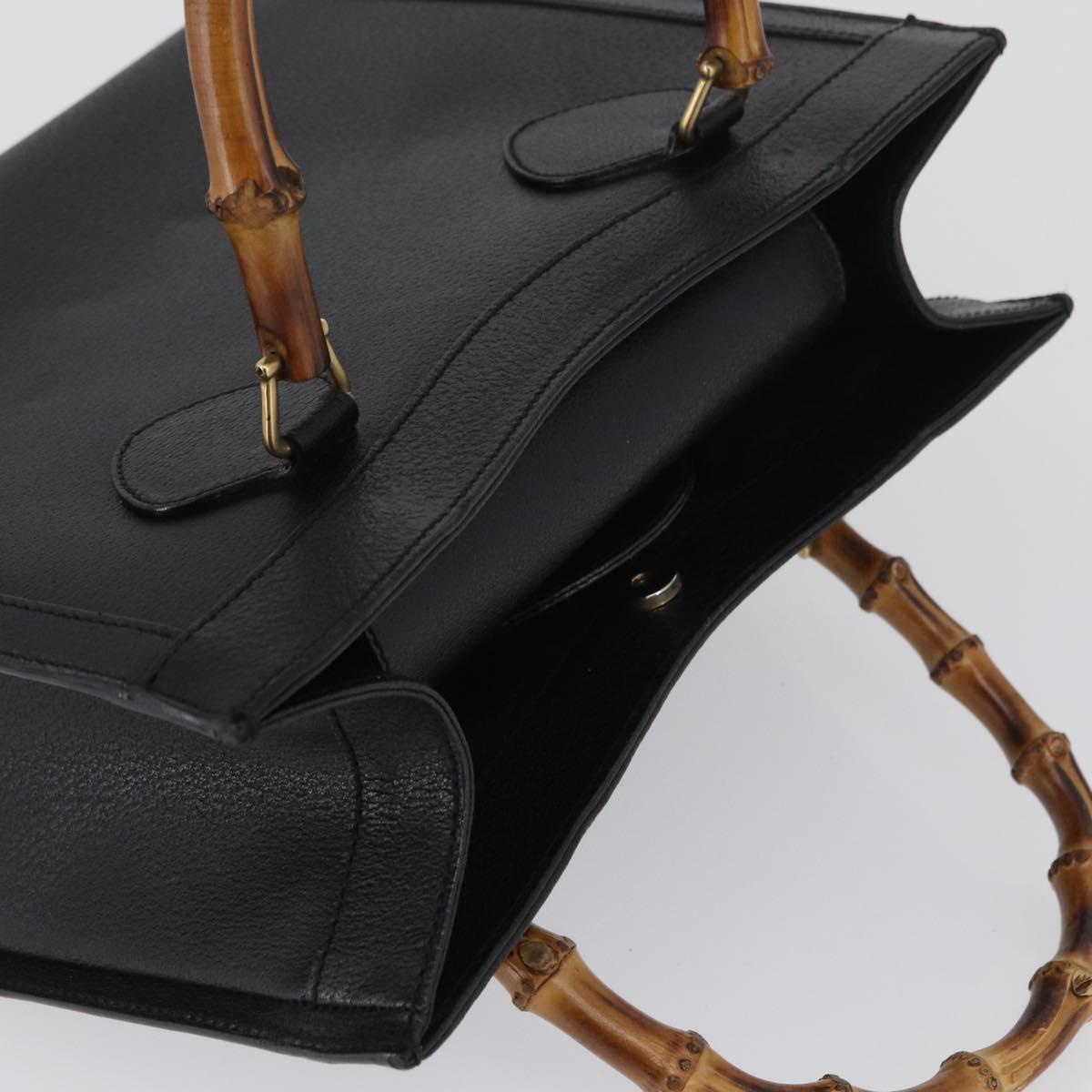GUCCI Bamboo Tote Bag Leather Black Gold 002 1186 0260 Auth gh1967