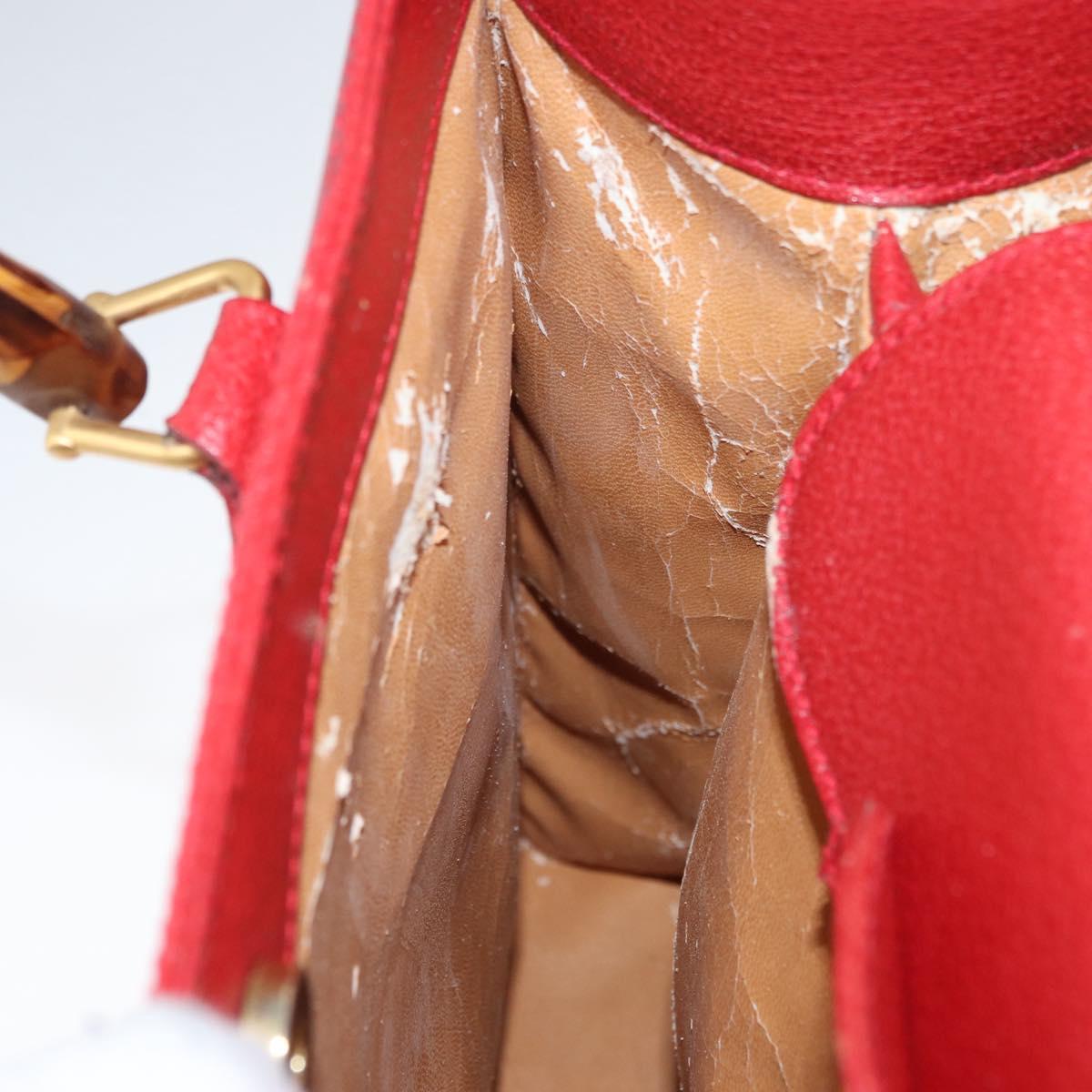 GUCCI Bamboo Hand Bag Leather Red Gold 002 0260 Auth gh1968