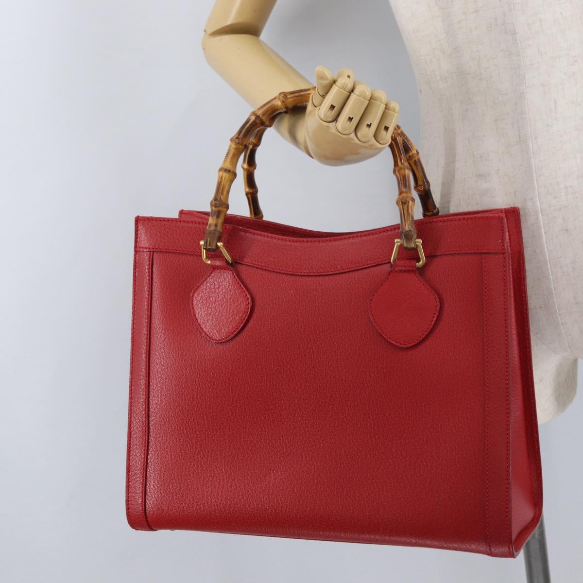 GUCCI Bamboo Hand Bag Leather Red Gold 002 0260 Auth gh1968