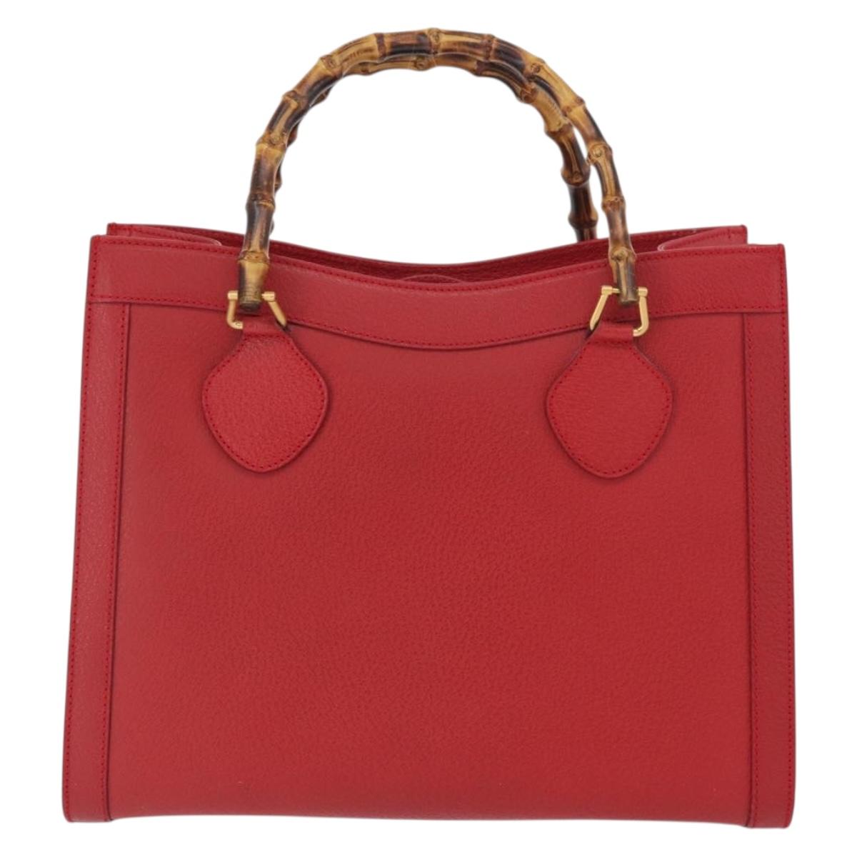 GUCCI Bamboo Hand Bag Leather Red Gold 002 0260 Auth gh1968