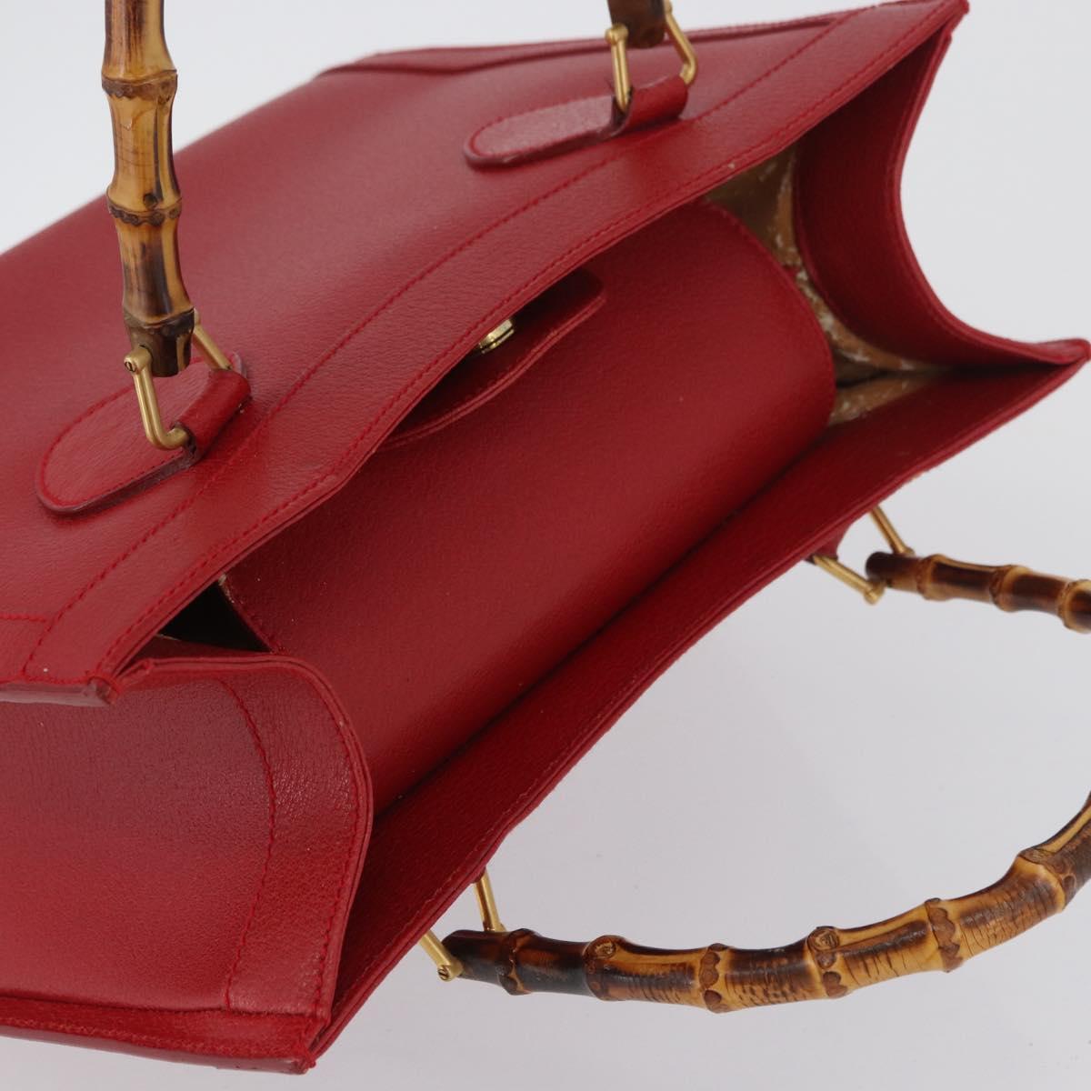 GUCCI Bamboo Hand Bag Leather Red Gold 002 0260 Auth gh1968