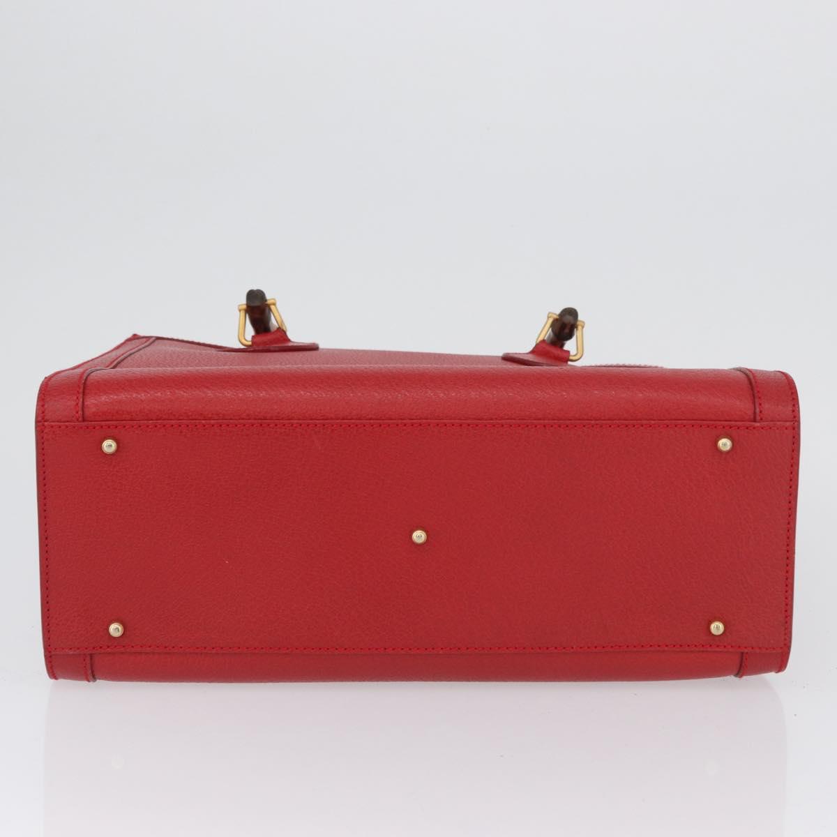 GUCCI Bamboo Hand Bag Leather Red Gold 002 0260 Auth gh1968