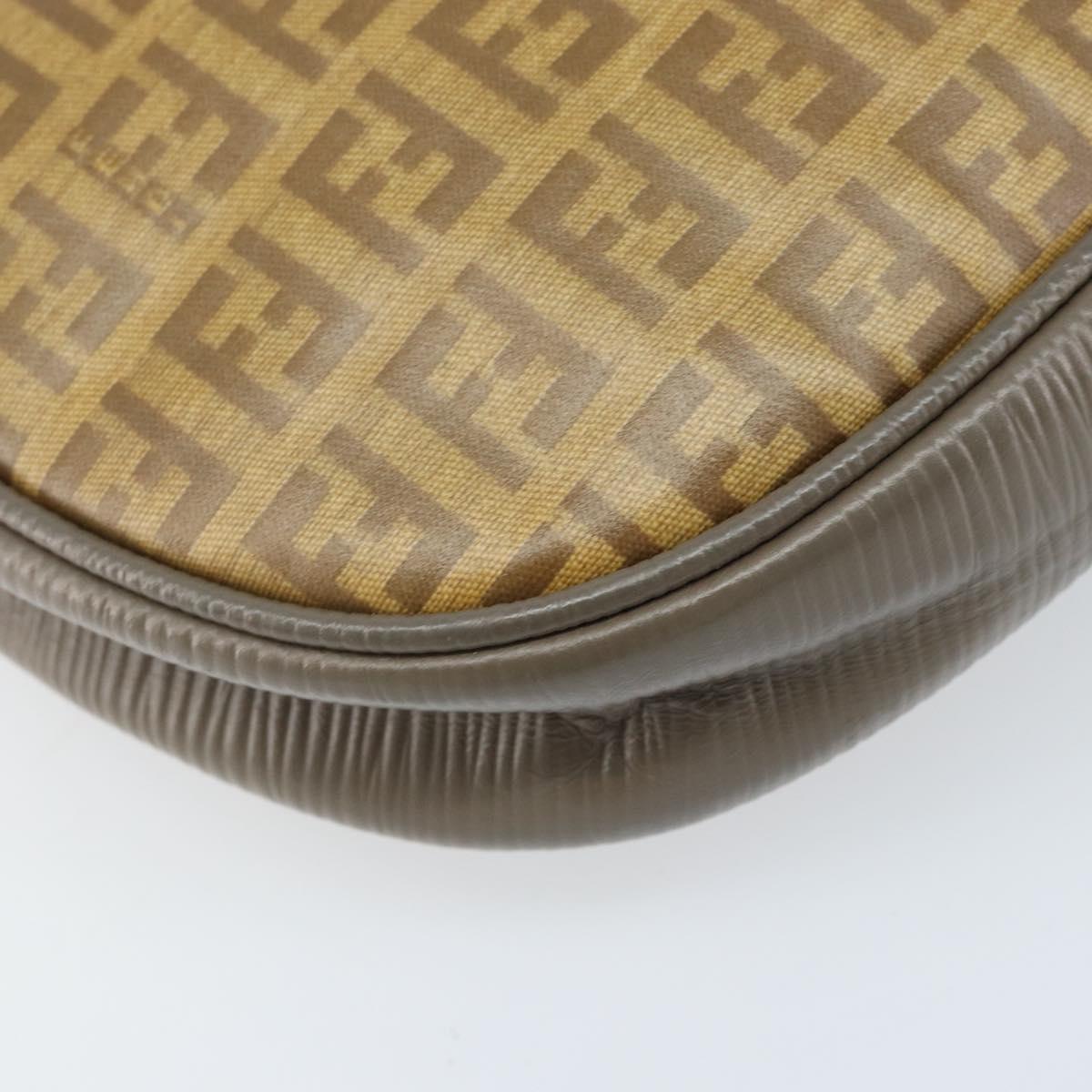FENDI Zucchino Canvas Shoulder Bag PVC Beige Silver Auth gh1969