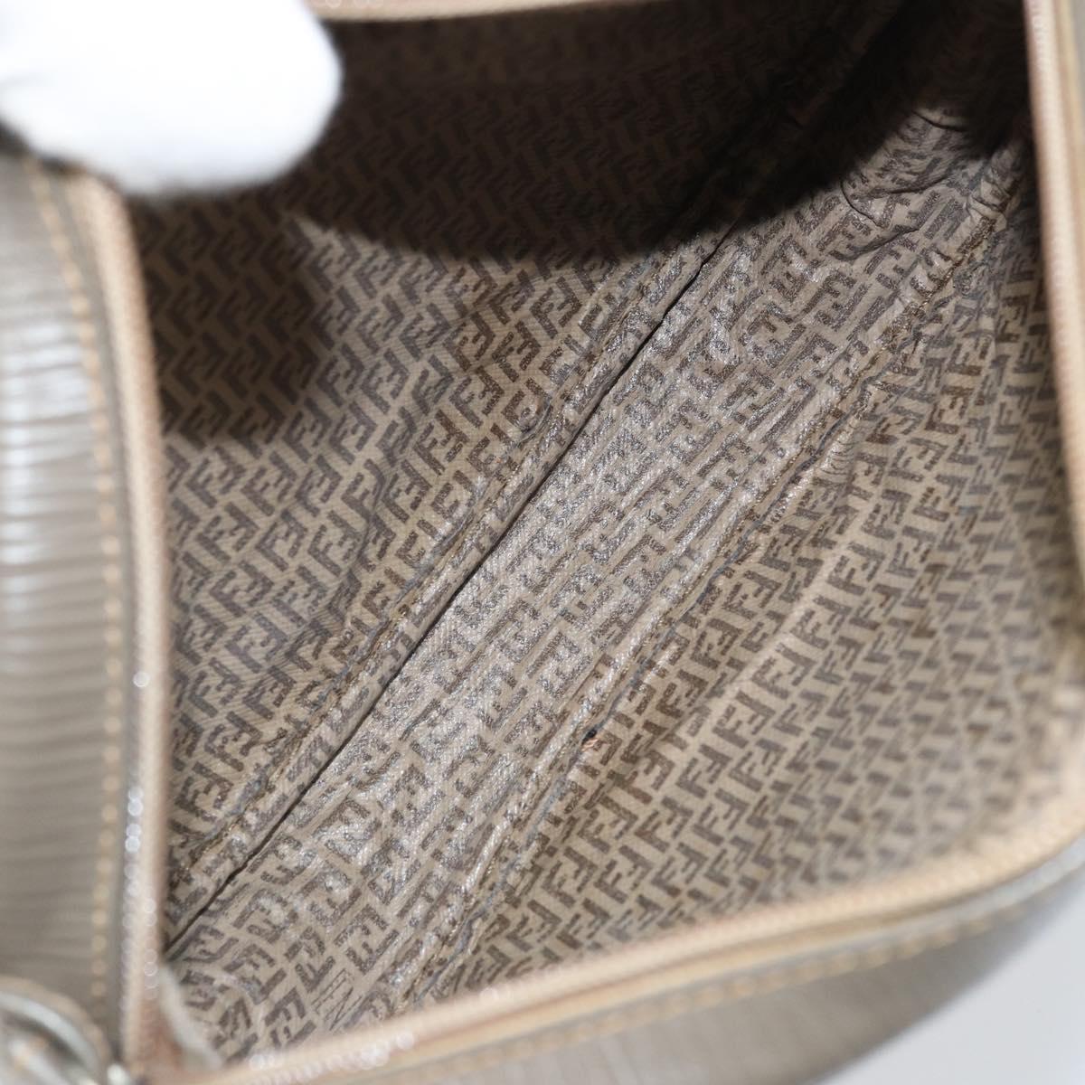 FENDI Zucchino Canvas Shoulder Bag PVC Beige Silver Auth gh1969