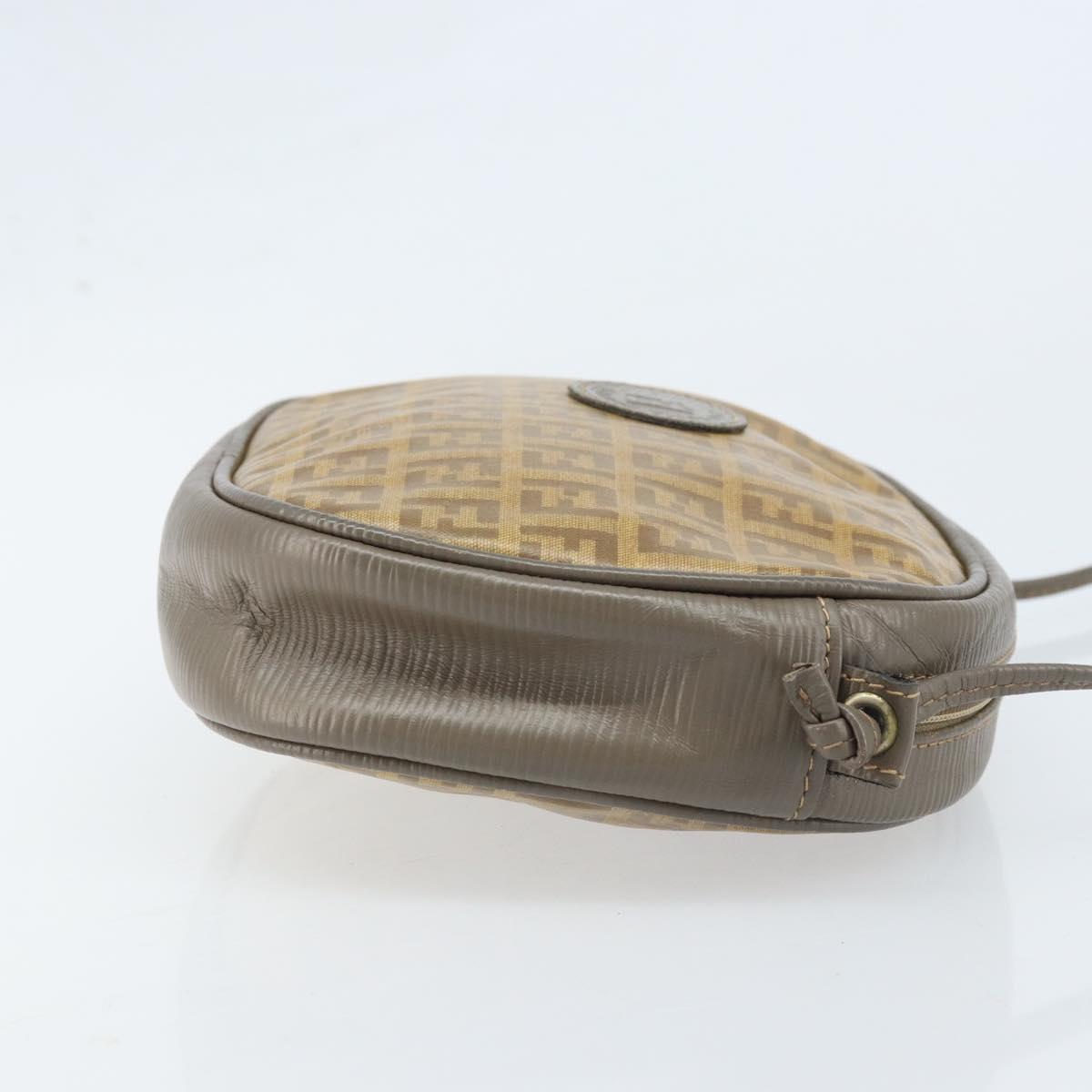 FENDI Zucchino Canvas Shoulder Bag PVC Beige Silver Auth gh1969