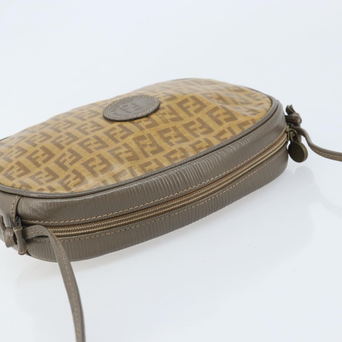 FENDI Zucchino Canvas Shoulder Bag PVC Beige Silver Auth gh1969