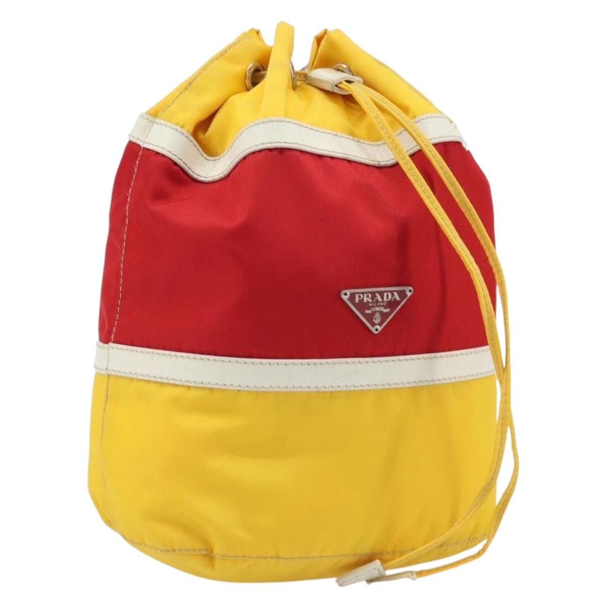 PRADA Pouch Nylon Yellow Silver Auth gh1970