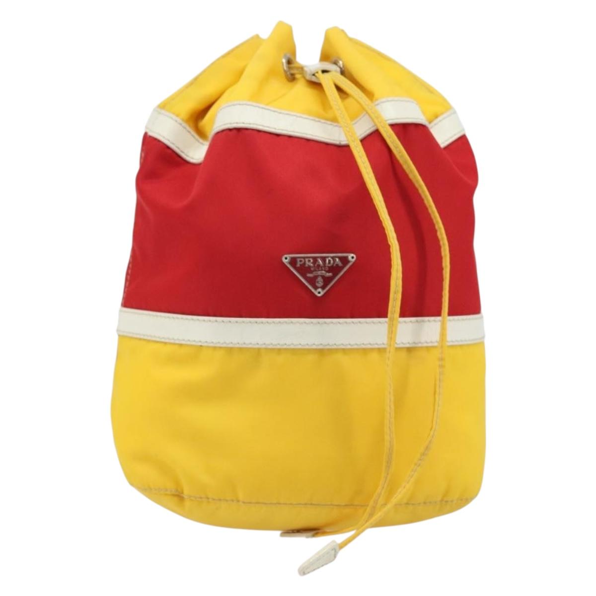 PRADA Pouch Nylon Yellow Silver Auth gh1970