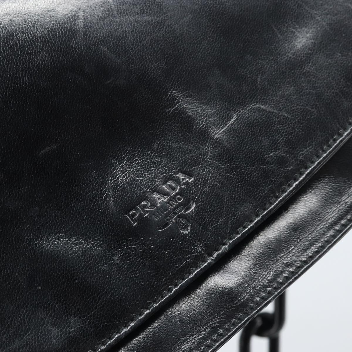 PRADA Chain Shoulder Bag Leather Black Silver Auth gh1971