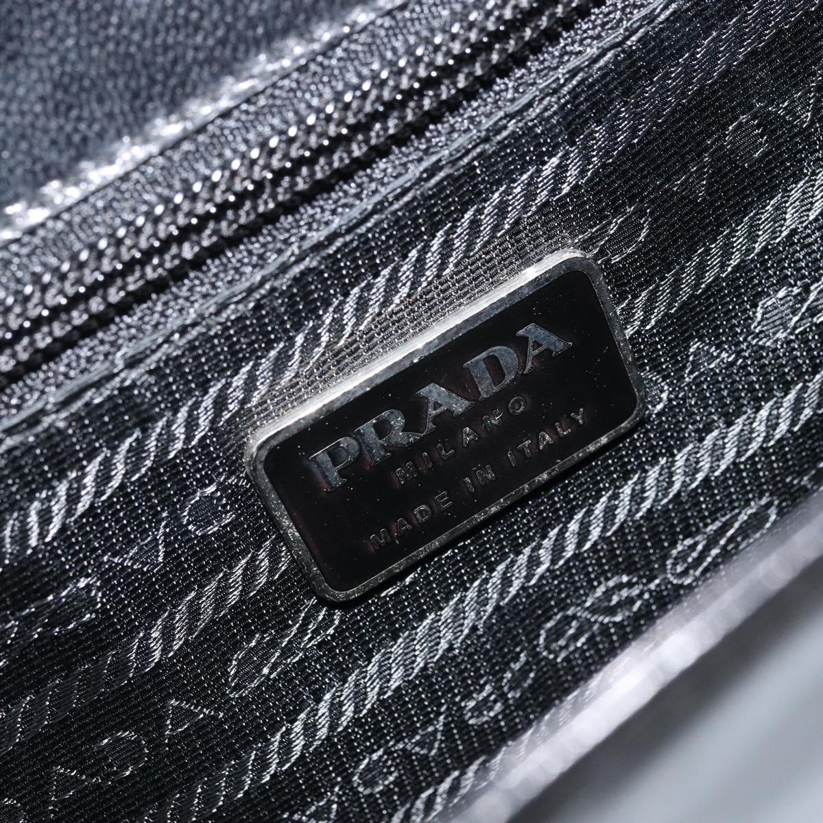 PRADA Chain Shoulder Bag Leather Black Silver Auth gh1971