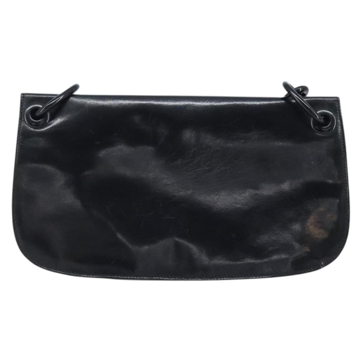 PRADA Chain Shoulder Bag Leather Black Silver Auth gh1971