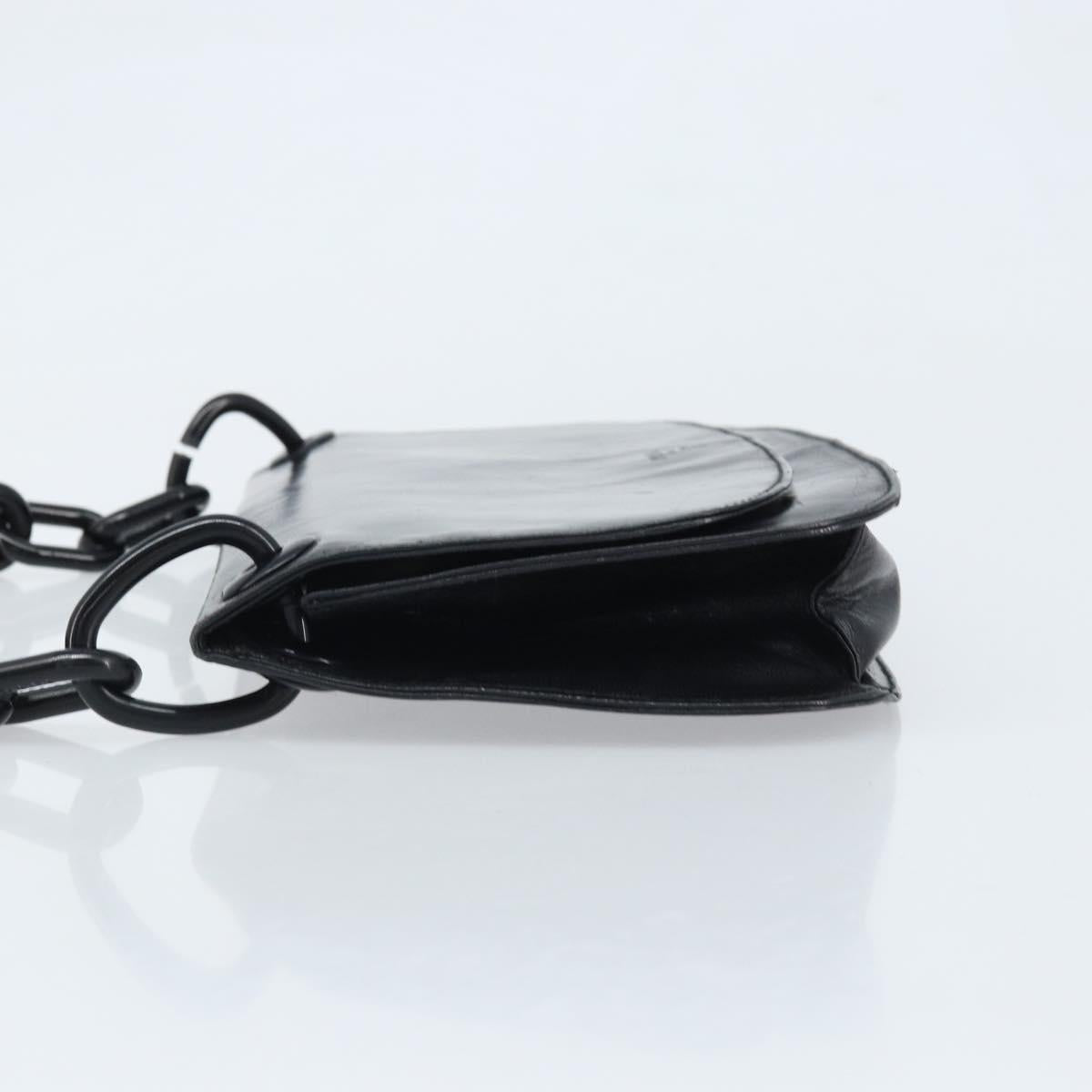 PRADA Chain Shoulder Bag Leather Black Silver Auth gh1971