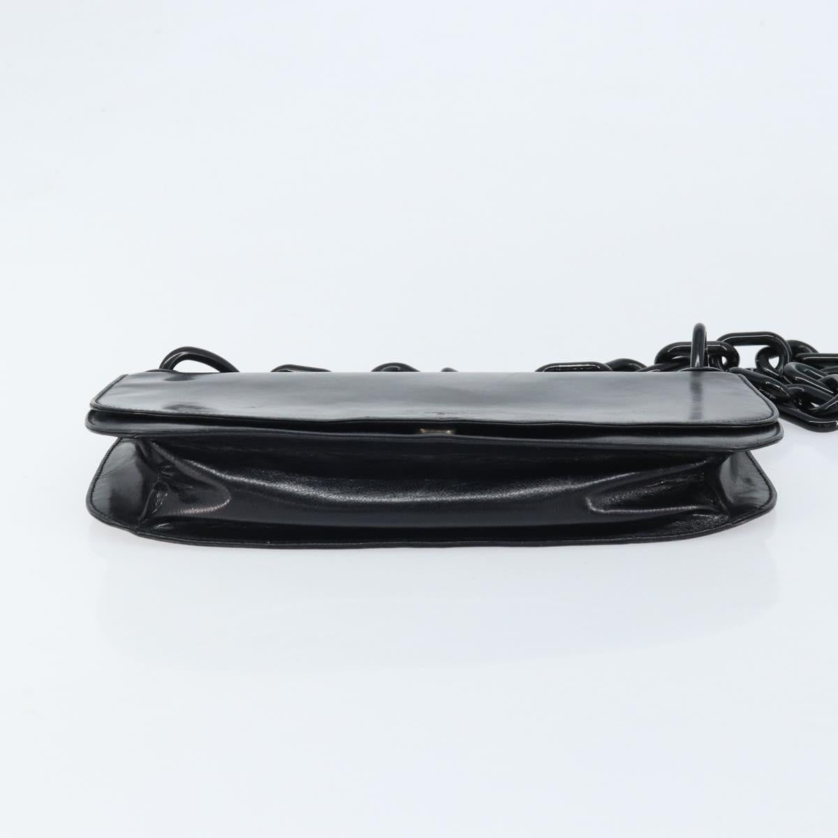 PRADA Chain Shoulder Bag Leather Black Silver Auth gh1971
