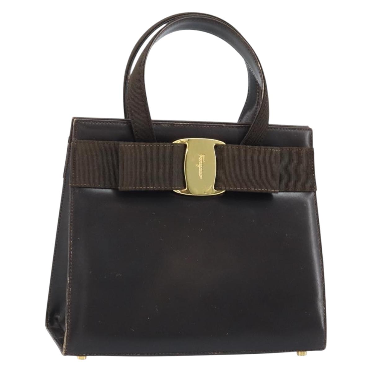 Salvatore Ferragamo Vala Hand Bag Leather Brown Gold Auth gh1974
