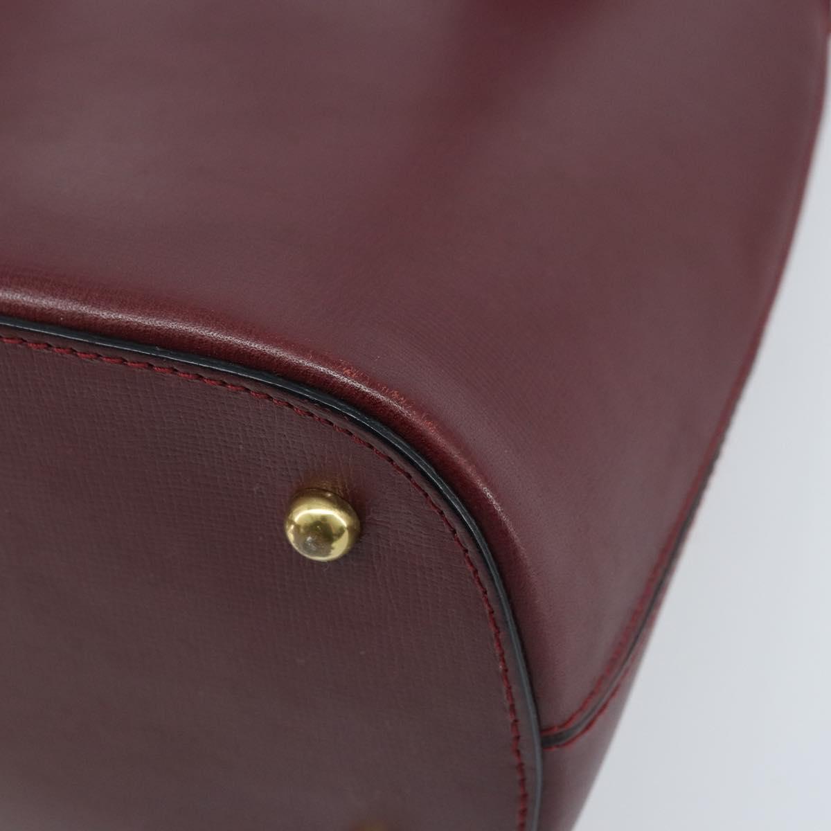 CARTIER Hand Bag Leather Bordeaux Gold Auth gh1976