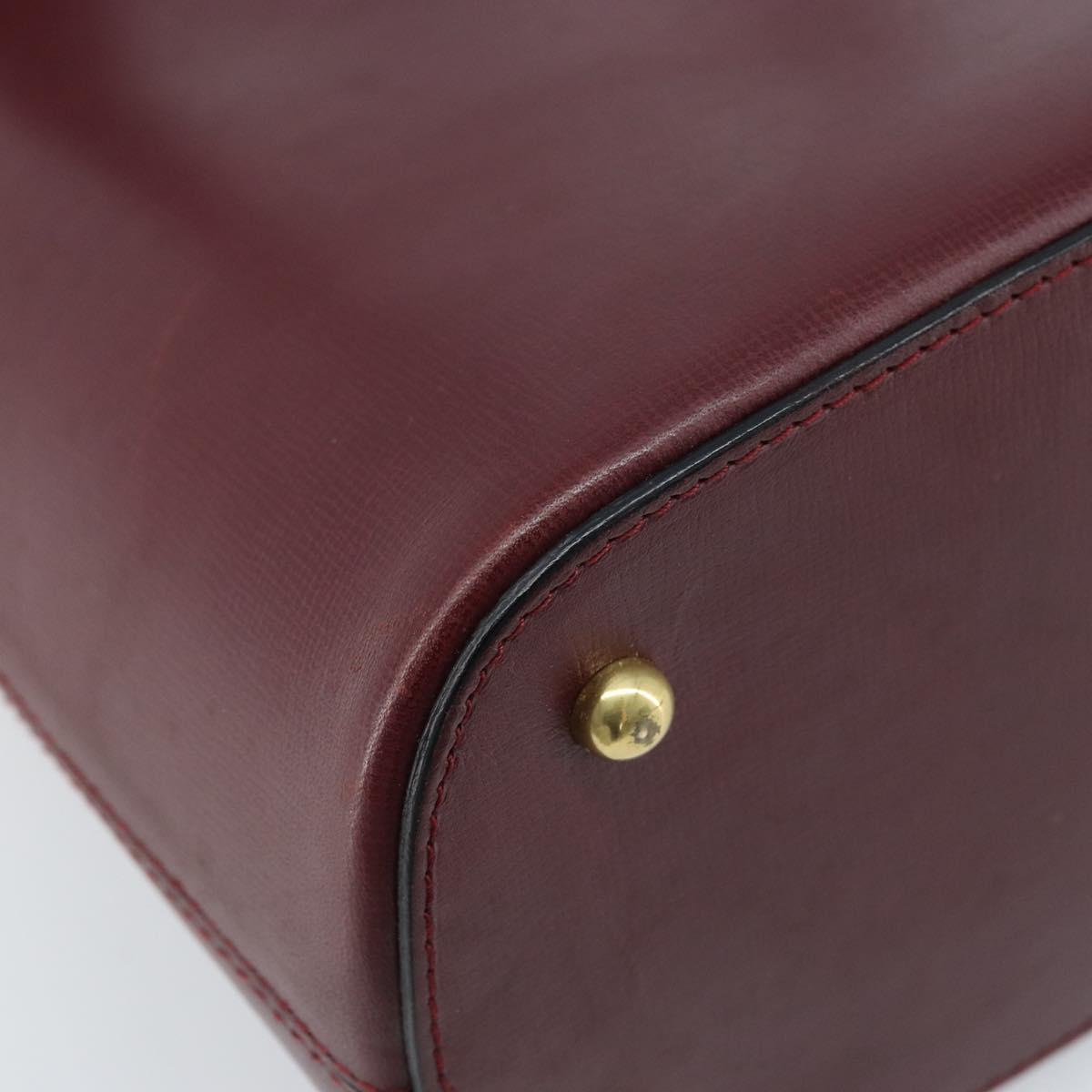 CARTIER Hand Bag Leather Bordeaux Gold Auth gh1976