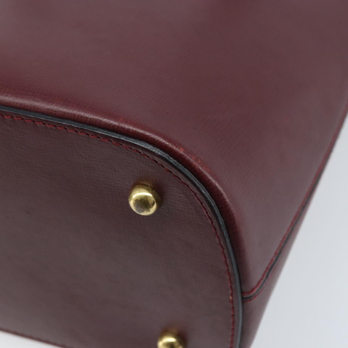 CARTIER Hand Bag Leather Bordeaux Gold Auth gh1976