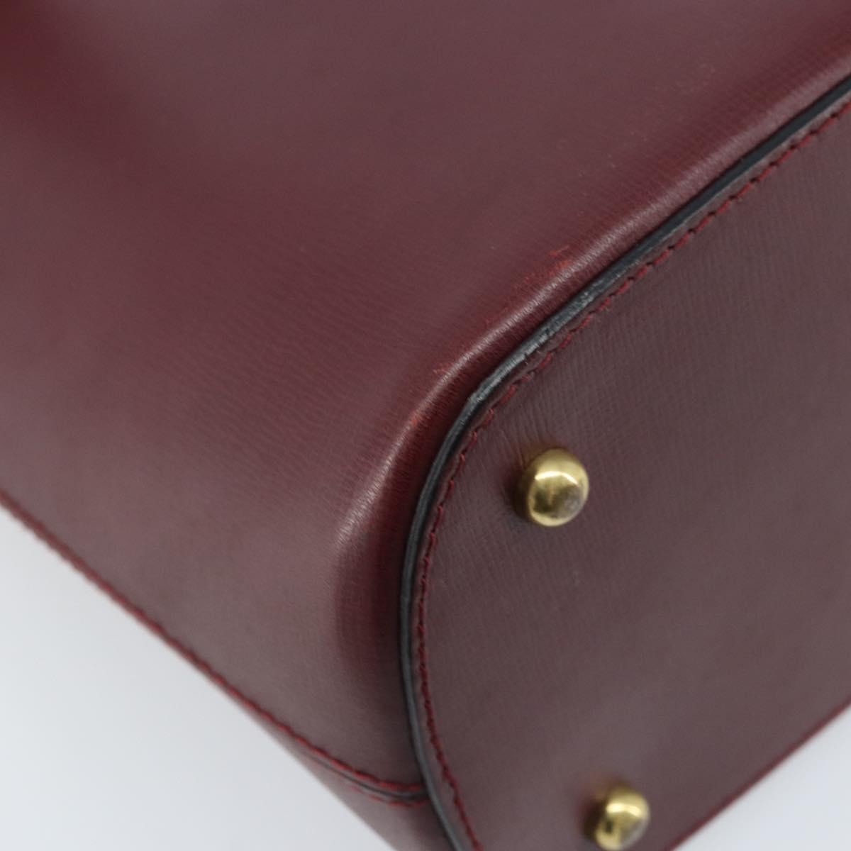 CARTIER Hand Bag Leather Bordeaux Gold Auth gh1976