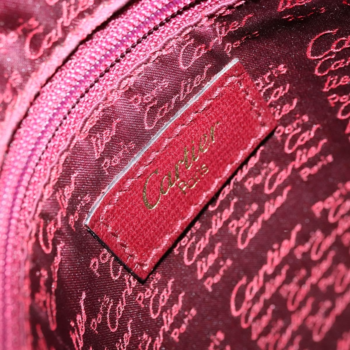 CARTIER Hand Bag Leather Bordeaux Gold Auth gh1976