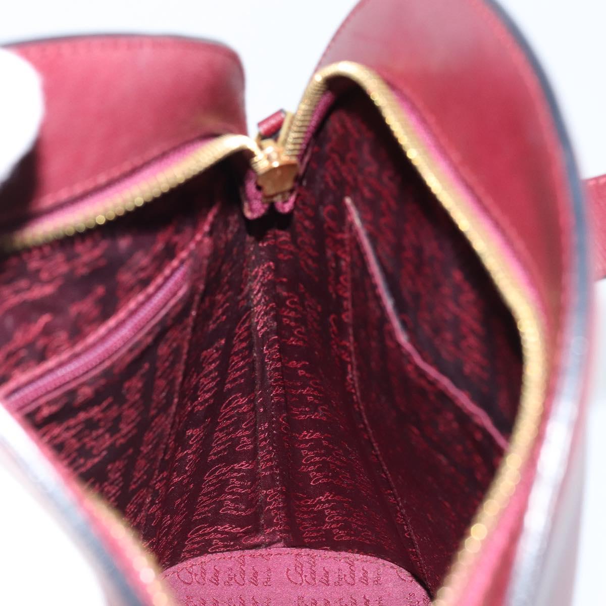 CARTIER Hand Bag Leather Bordeaux Gold Auth gh1976