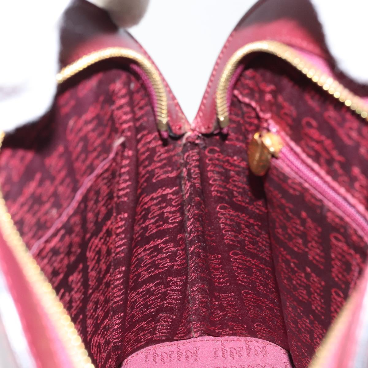 CARTIER Hand Bag Leather Bordeaux Gold Auth gh1976