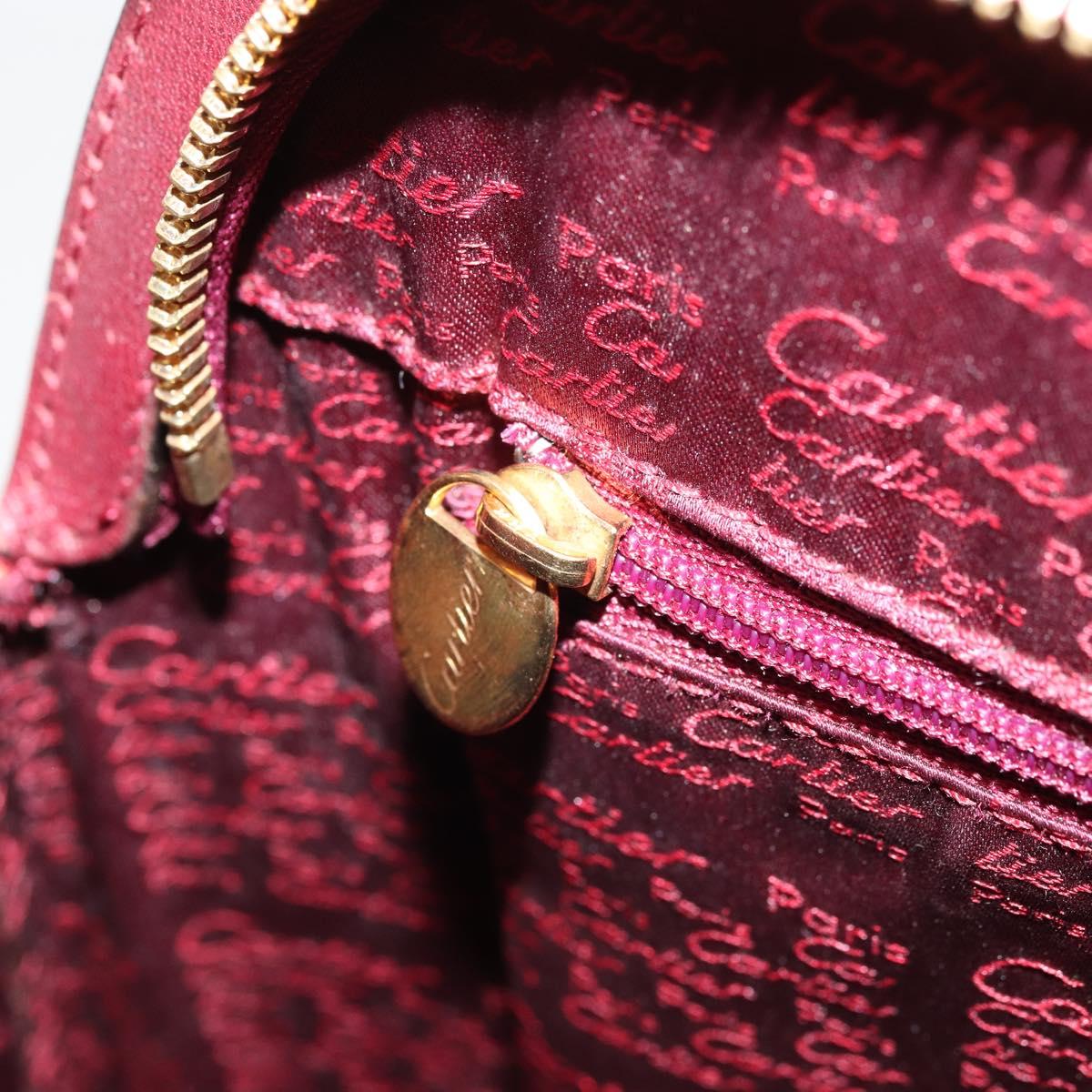 CARTIER Hand Bag Leather Bordeaux Gold Auth gh1976