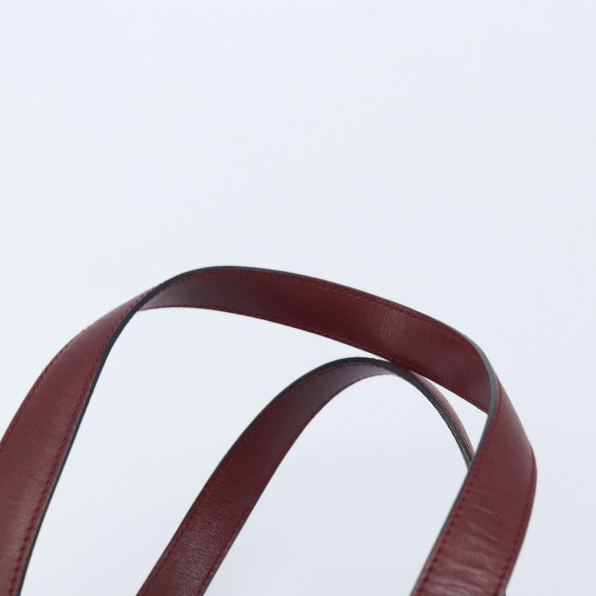 CARTIER Hand Bag Leather Bordeaux Gold Auth gh1976