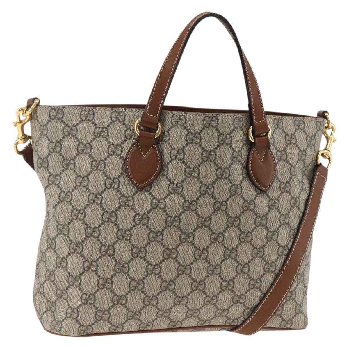 GUCCI GG Supreme Tote Bag PVC 2way Beige Gold 473887 Auth gh1977