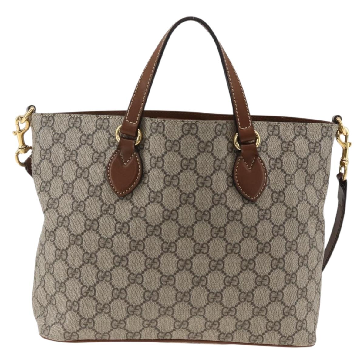 GUCCI GG Supreme Tote Bag PVC 2way Beige Gold 473887 Auth gh1977