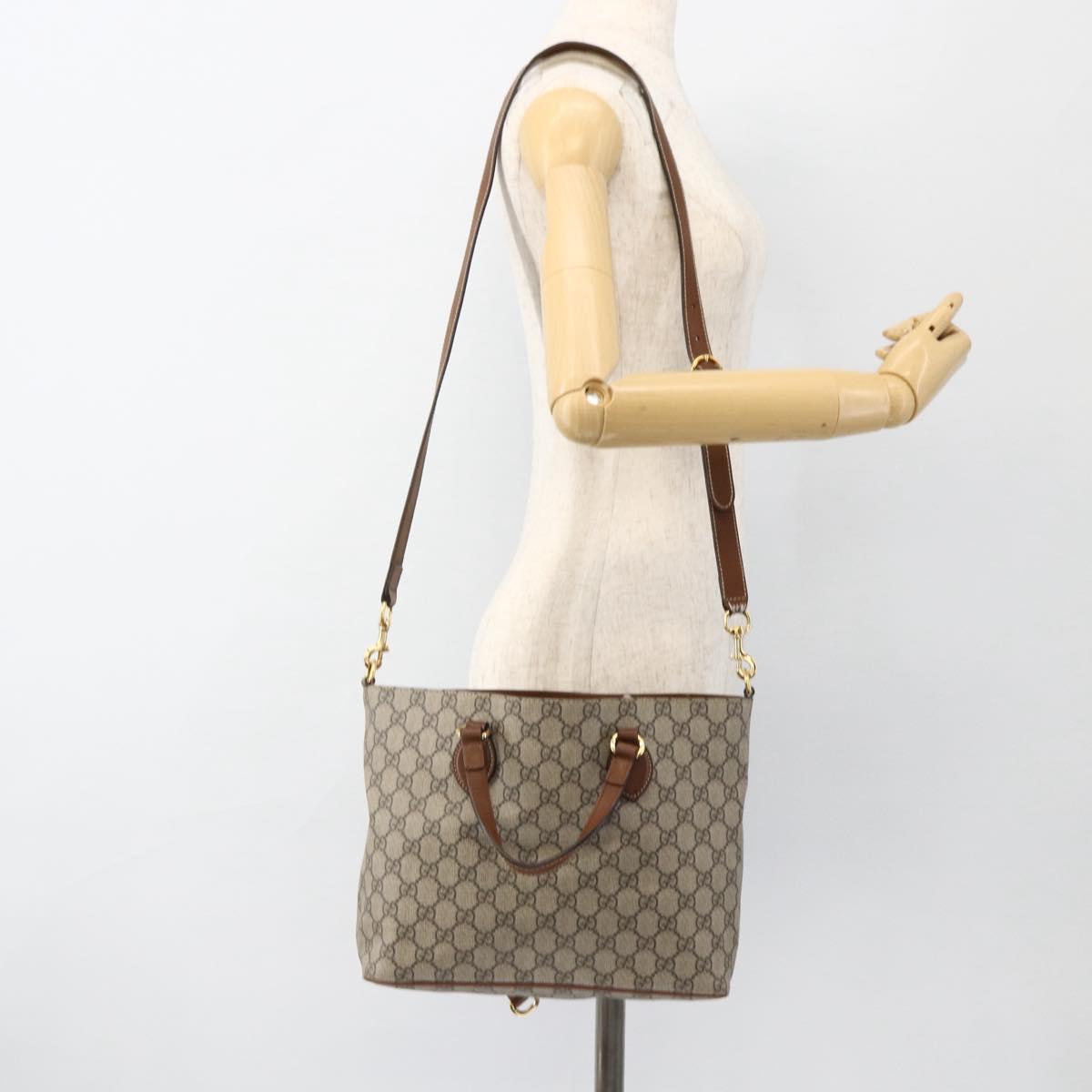 GUCCI GG Supreme Tote Bag PVC 2way Beige Gold 473887 Auth gh1977