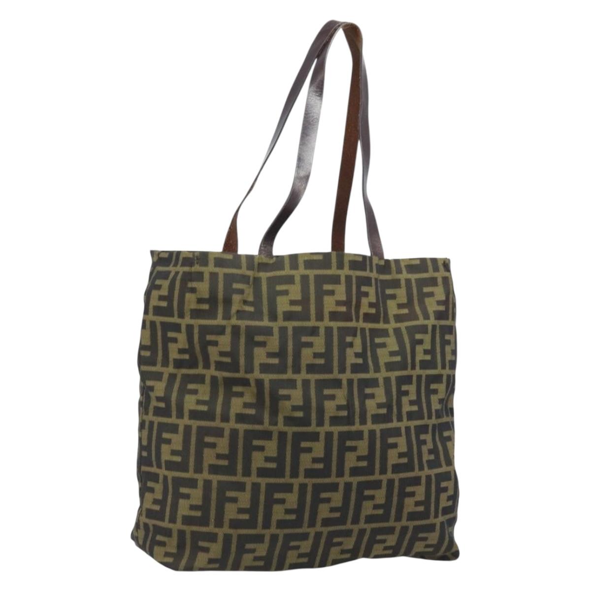 FENDI Zucca Canvas Tote Bag Brown Black Auth gh1980