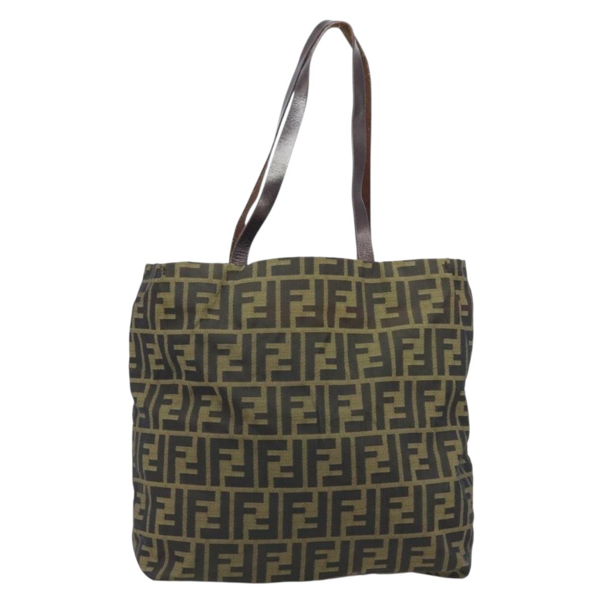 FENDI Zucca Canvas Tote Bag Brown Black Auth gh1980